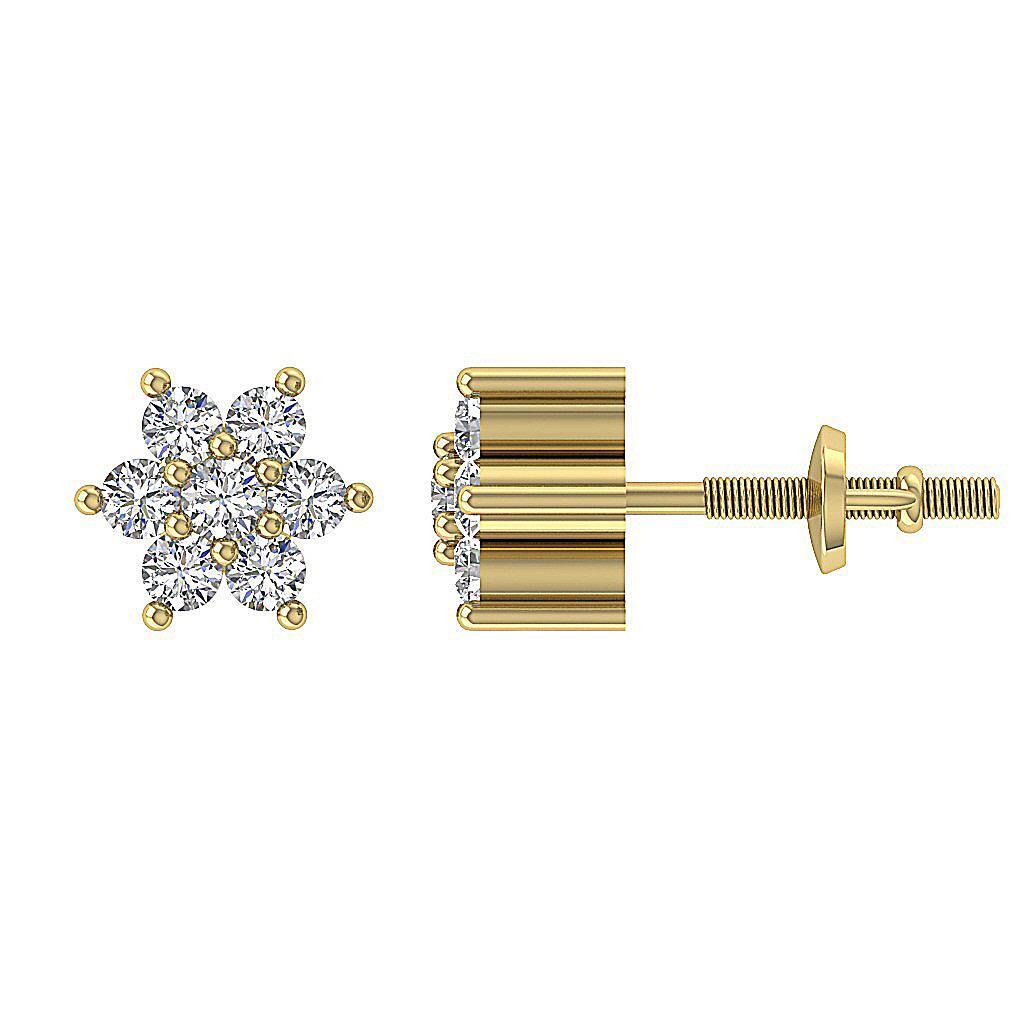 Flower Studs Earring VVS1 E 0.25 Carat Genuine Diamond 14K Yellow Gold Appraisal