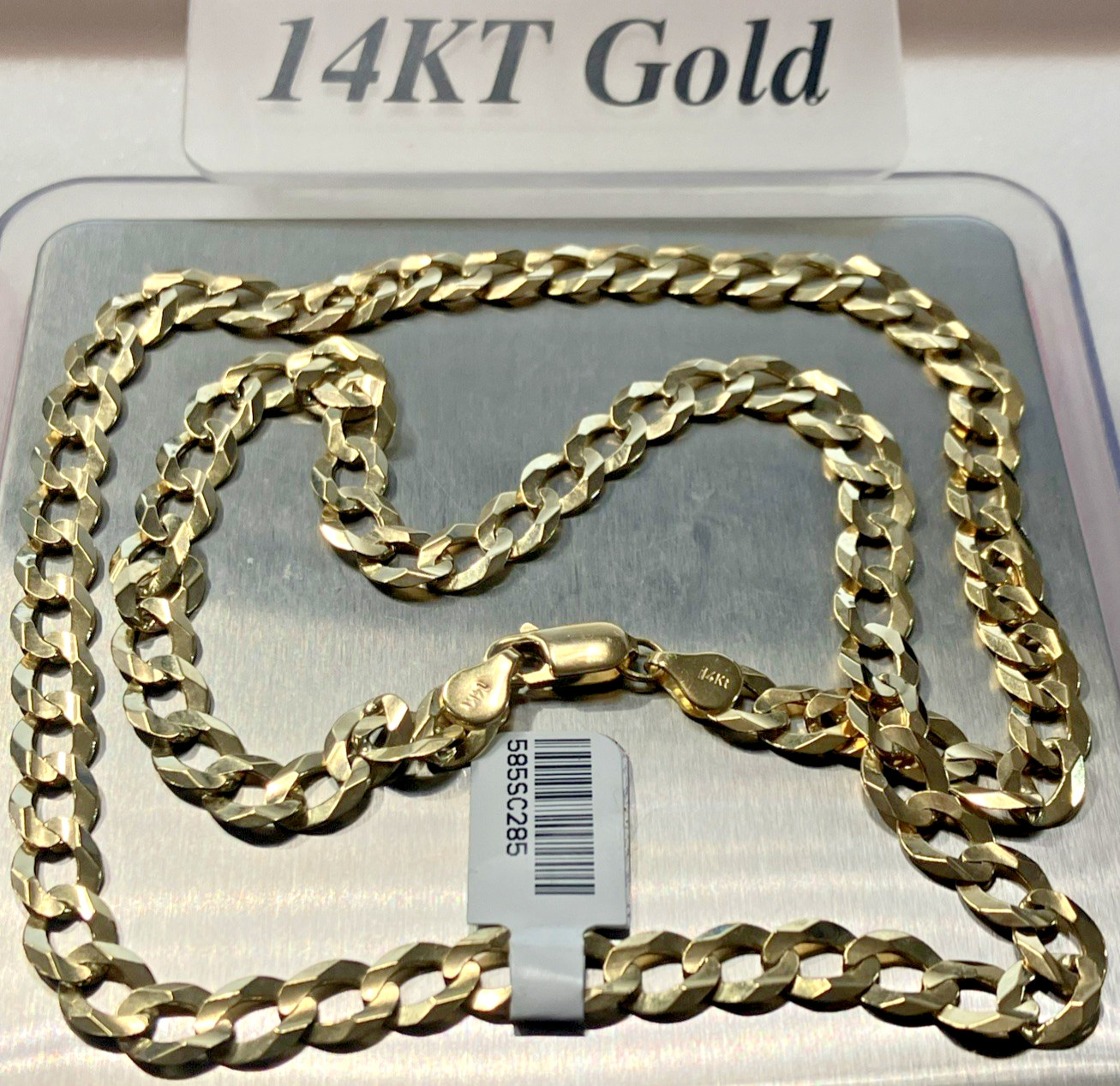 14kt Real Gold Solid Curb Link Chain 28.5grams 7.2mm 24” Brand New with Tag 14K