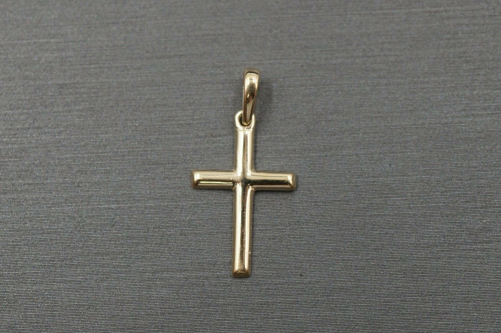 14K Solid Yellow Gold 0.85″ Small Polished Plain Cross Charm Pendant.