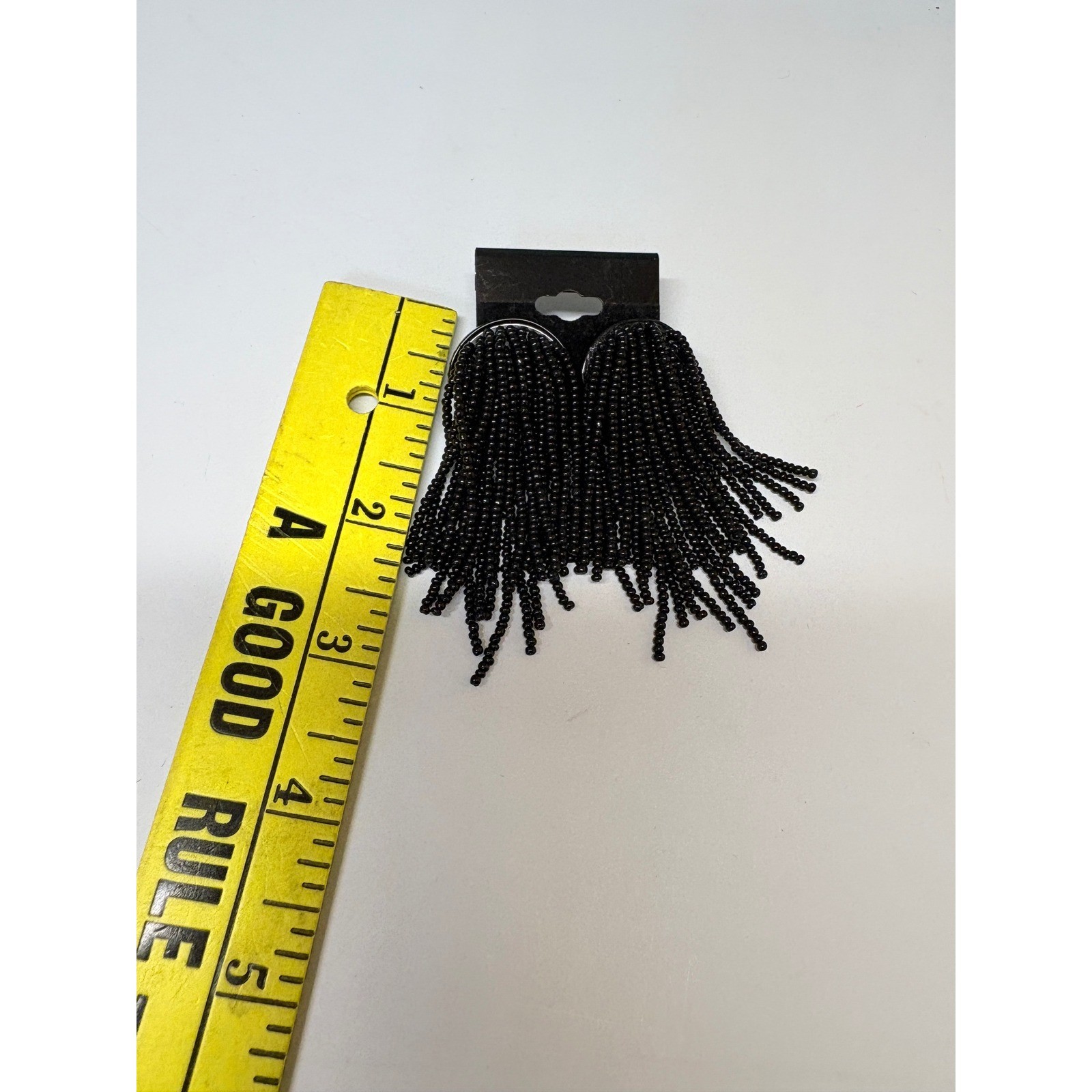 Black Seed Bead Fringe Statement Pierced Earrings Waterfall Dangle Back