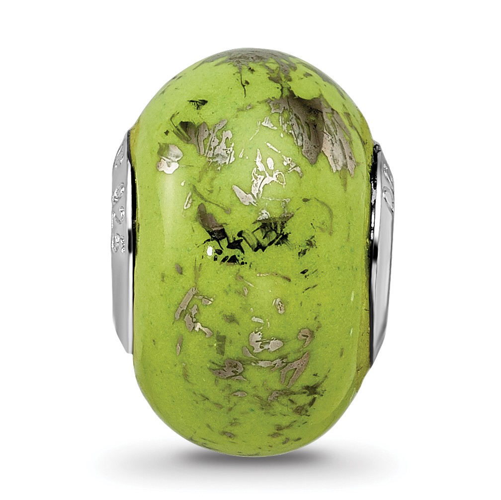 Silver Reflections Green w/Platinum Foil Ceramic Bead QRS2342