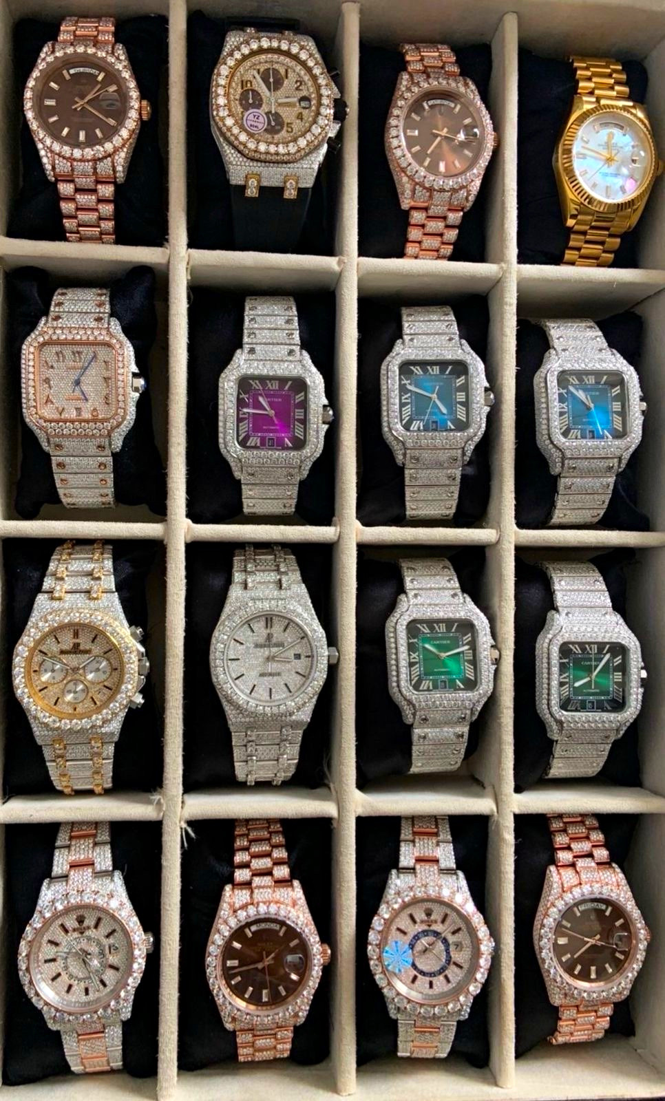 Navkar Diamond Bezel Wristwatch Lot in Display Case – Unisex Adults