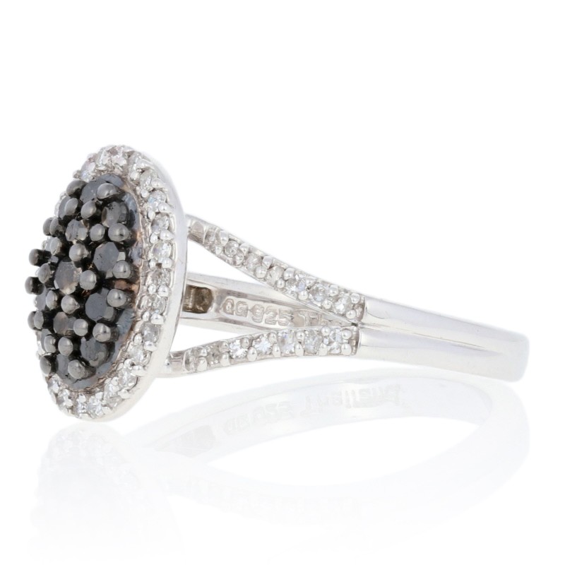 NEW .50ctw Single Cut Black Diamond Ring – Sterling Silver Cluster Halo