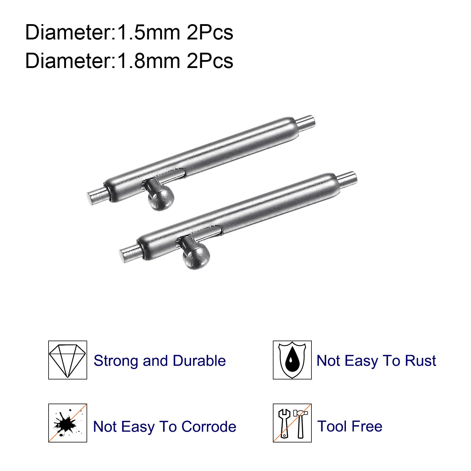 Quick Release Spring Bar 12mm Width 1.5mm 1.8mm Dia Stainless Steel Watch Pins