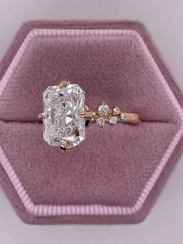 4Ct Radiant Cut Lab Created Stone Solitaire Wedding Ring 14K Yellow Gold Plated