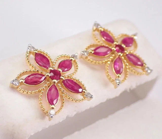 2Ct Marquise Lab-Created Red Ruby Push Back Stud Earrings 14K Yellow Gold Plated