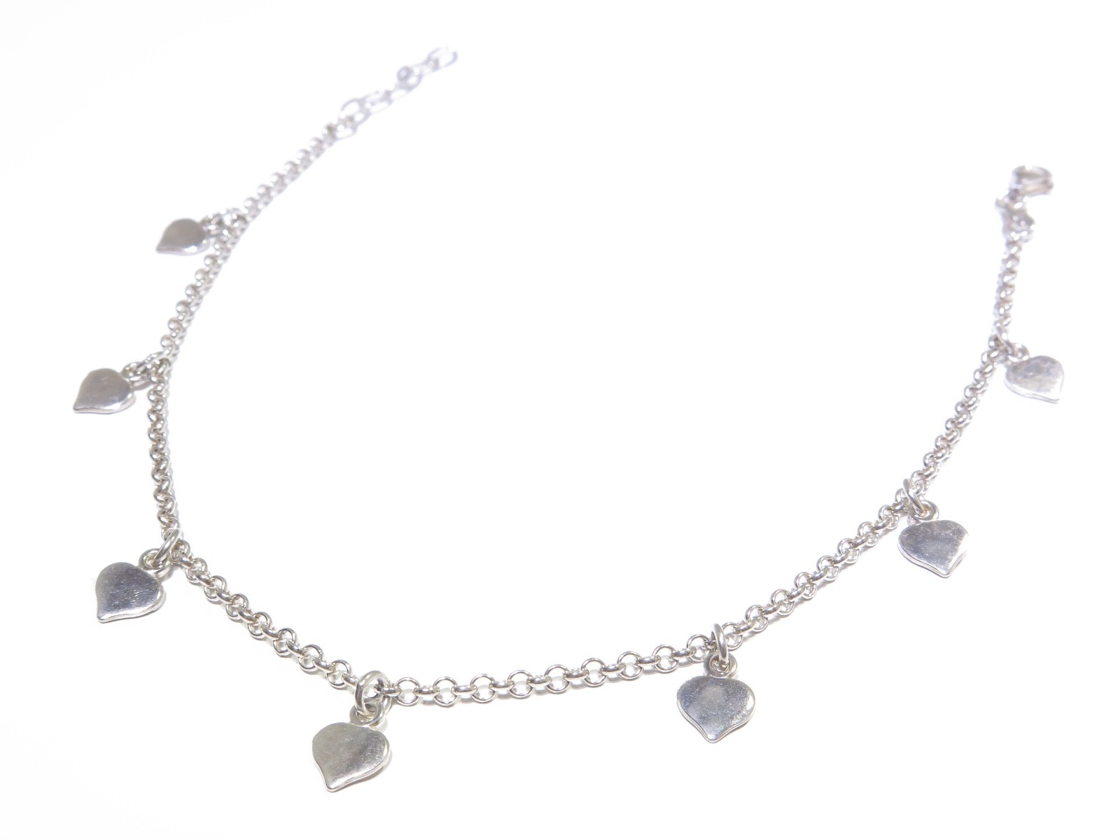 Ladies Silver .925 Round Link 5.3 Gram 10 inch Heart Charm Bracelet