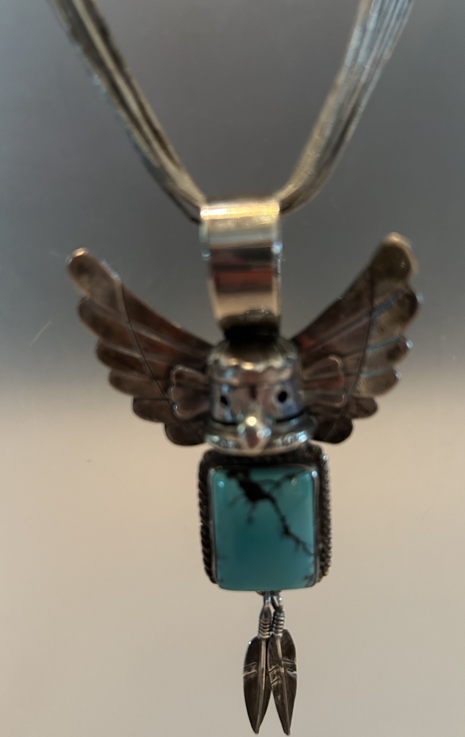 Rocki Gorman Gary G Sanchez Turquoise Katchina Sterling Pendant Neckace Signed