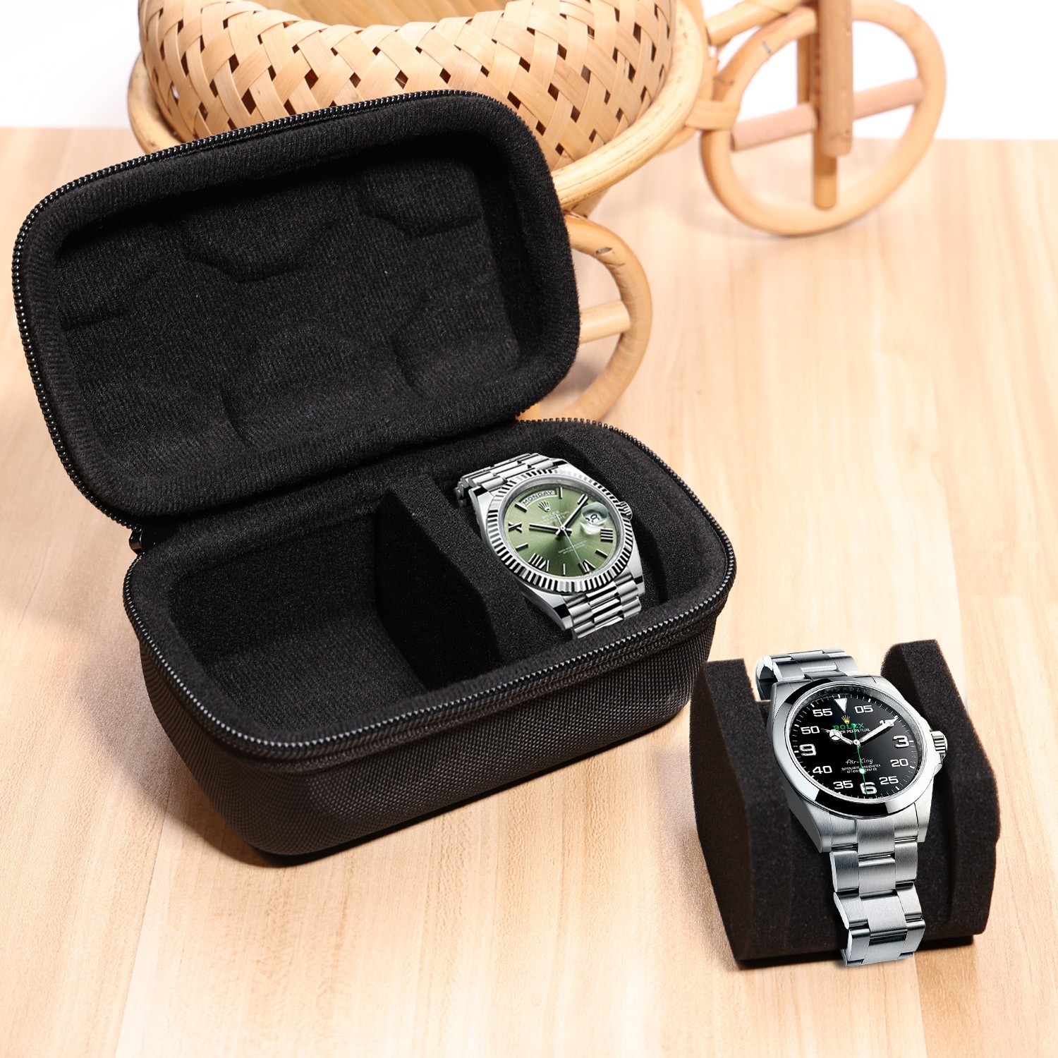 Portable Watch Box Organizer 2 Slots Wrist Watch Storage Case Holder for Travel