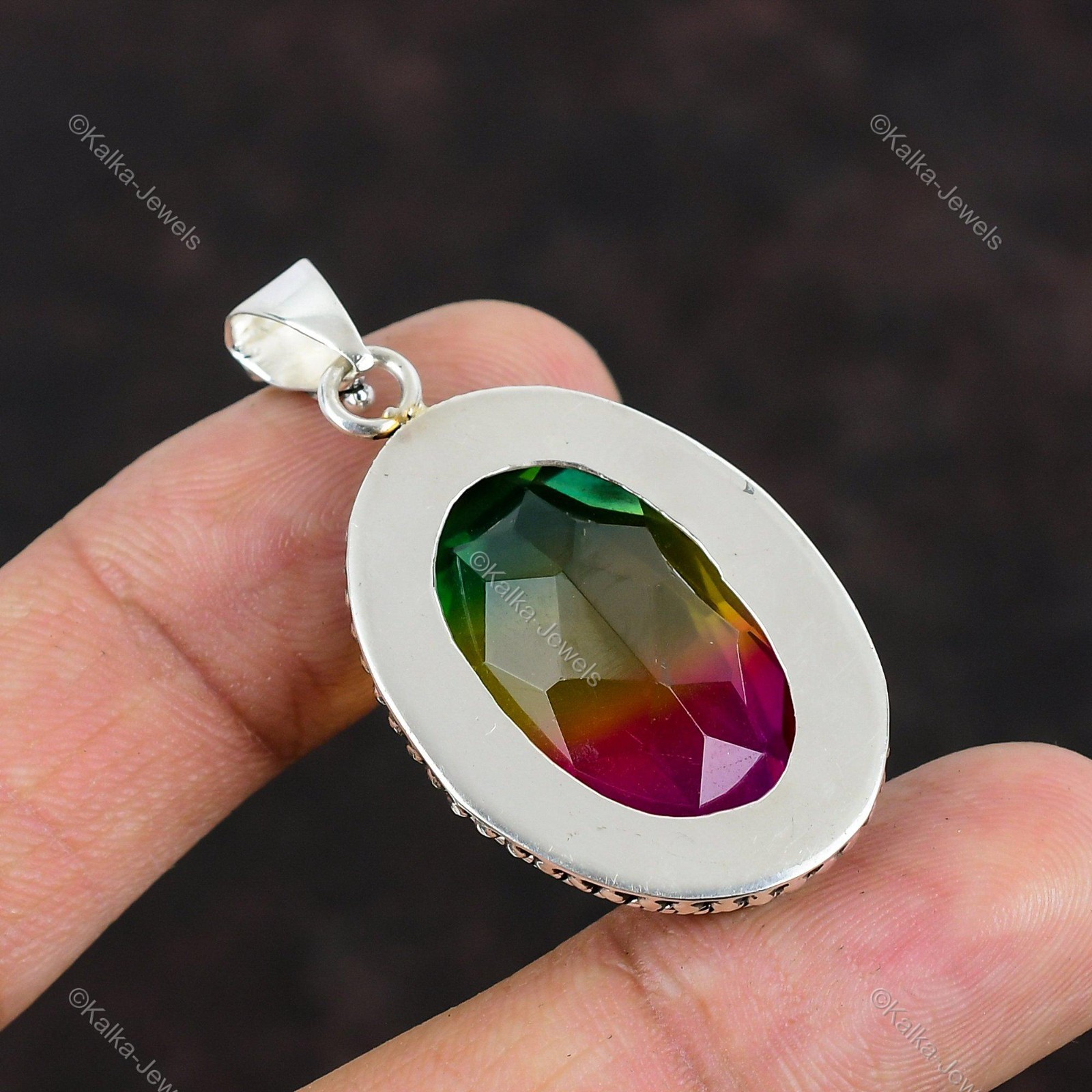 Faceted Multi Tourmaline Pendant 925 Sterling Silver Pendant Gemstone Jewelry