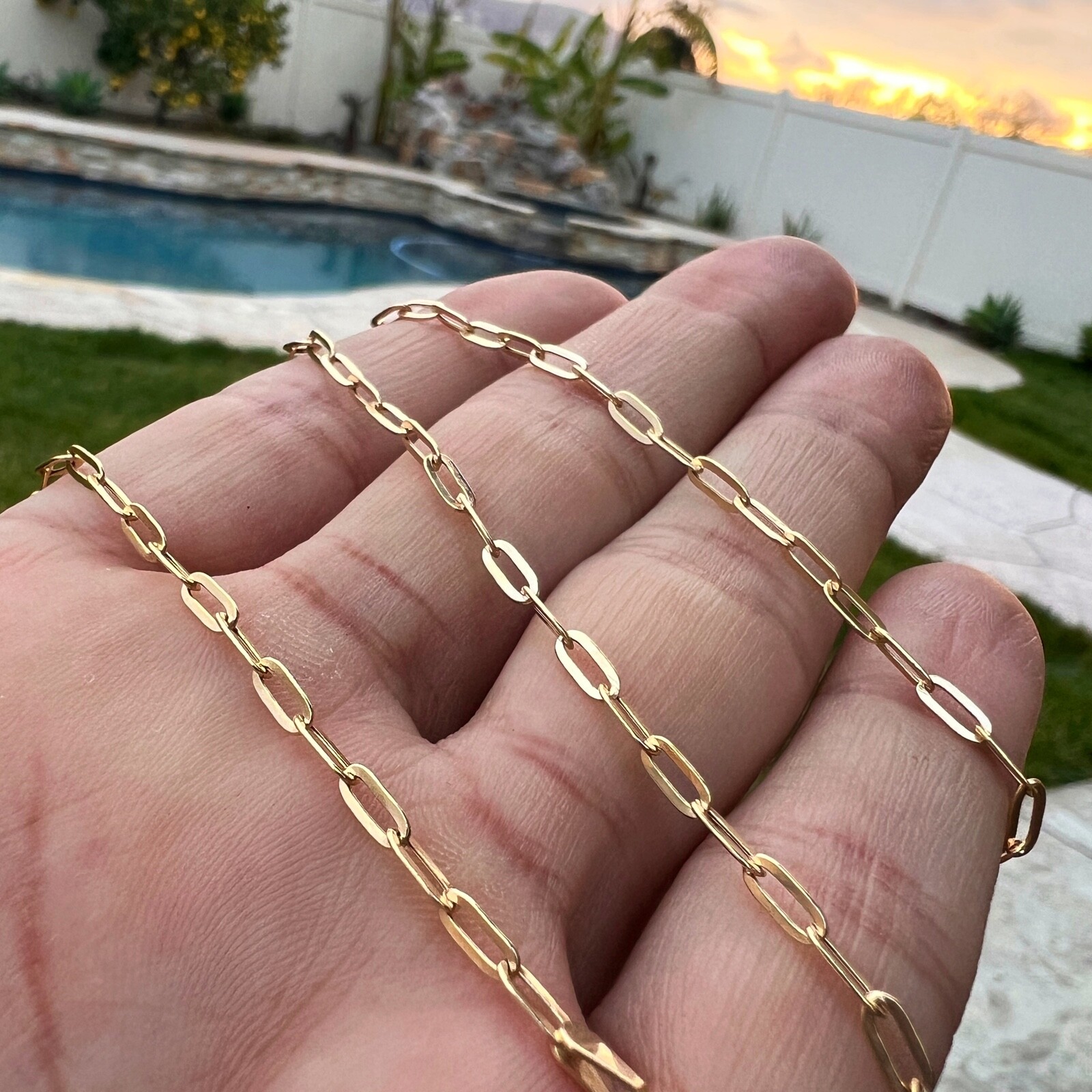 Real Solid 14K Gold Paperclip Paper Clip Chain Necklace Italy 16‘‘~24″ 2.6MM