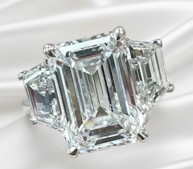 Emerald Cut Ring 14K White Gold 6.80 Carat Lab Grown IGI Diamond