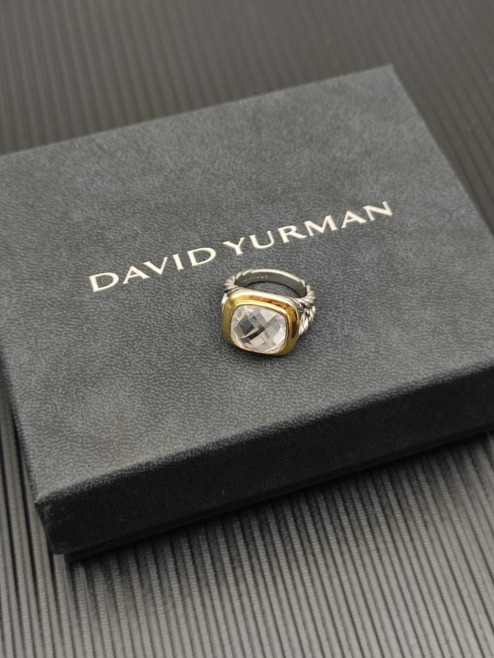 David Yurman Albion Ring Sterling Silver with 18K Gold White Diamond 15mm Size 7