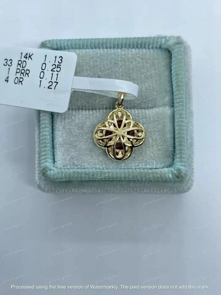 2Ct Oval Cut Lab-Created Red Ruby Clover Shape Pendant 14k Yellow Gold Finish