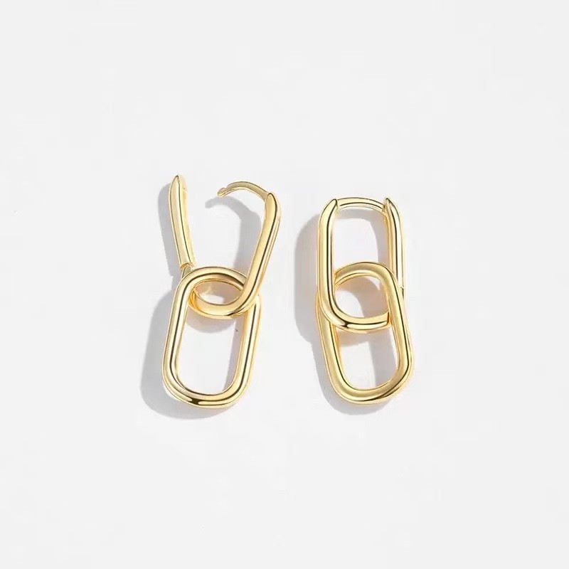 18K Gold Plated Chain Link Dangle Huugie Earrings Geometric Paperclip Hoop 077