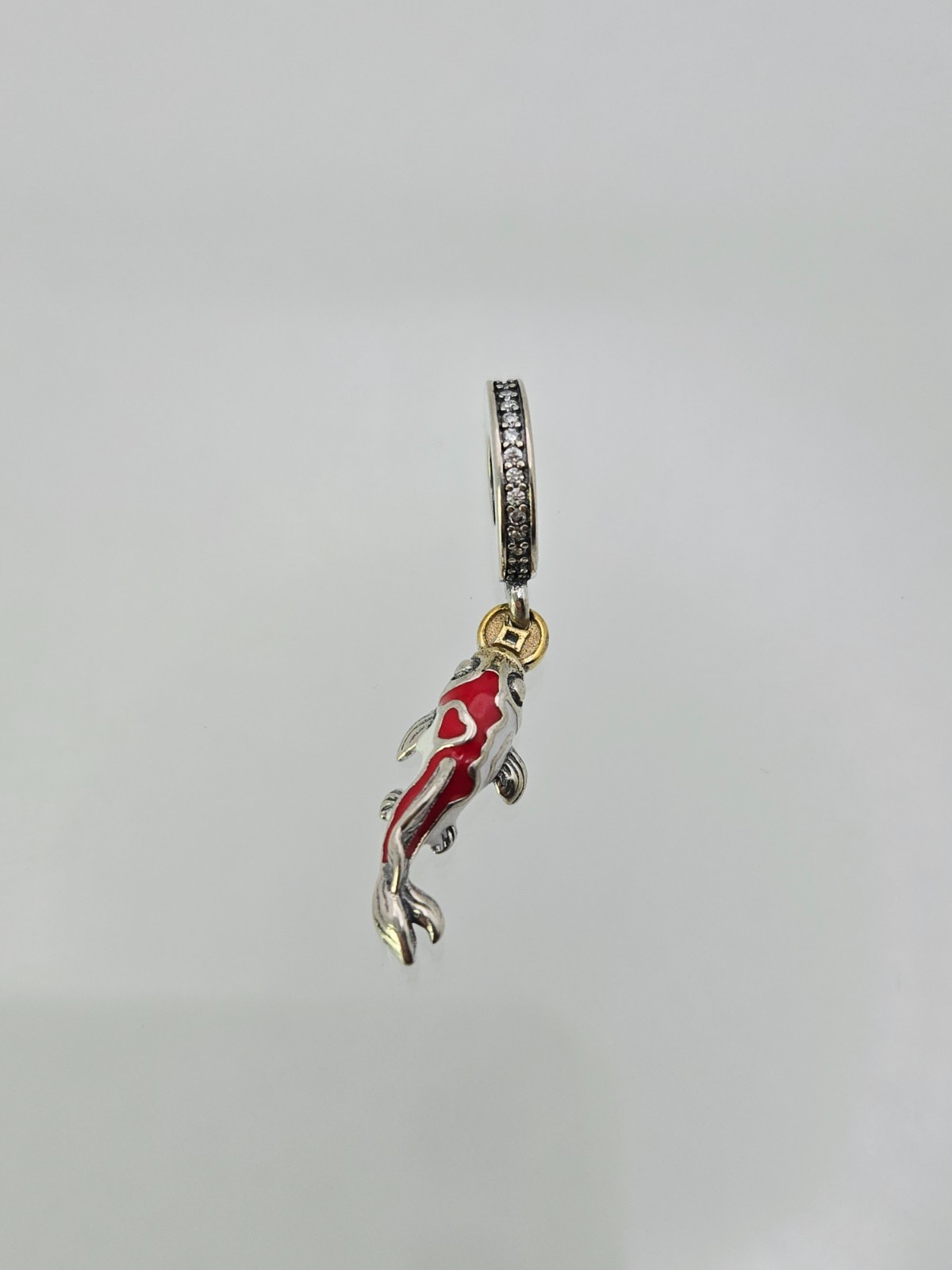 Authentic Pandora Silver Good Fortune Carp Dangle Silver fish Cz Charm