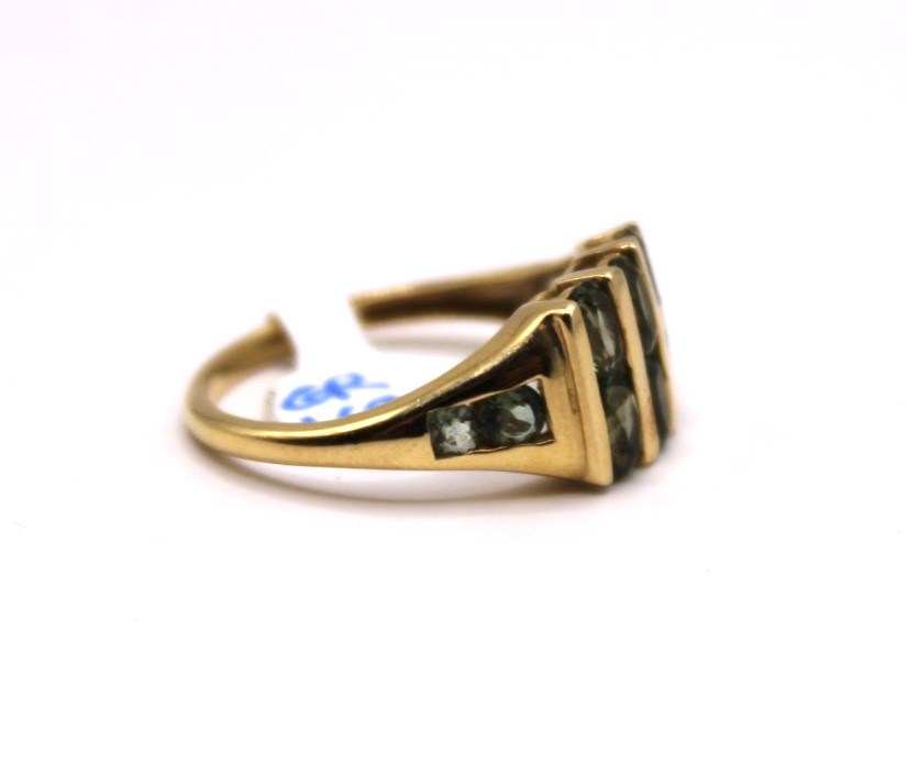 14K YELLOW GOLD BLUE/GREEN STONE RING SIZE 8.75, 3.5g