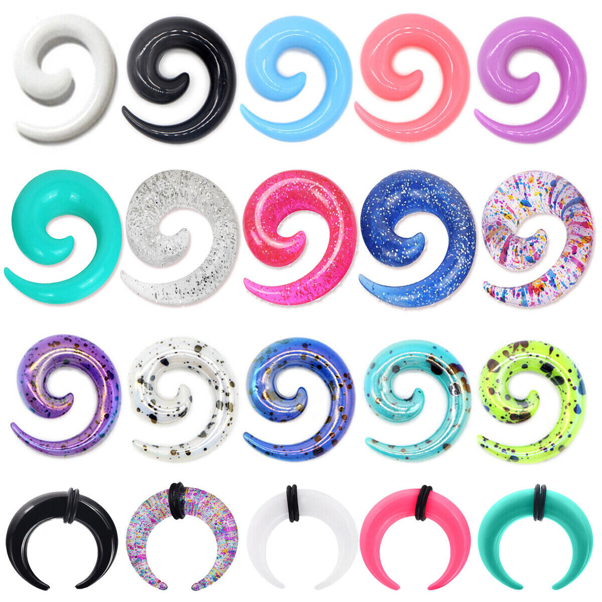 6-9Pairs Acrylic Spiral Snail Ear Tapers Plugs 14G-20MM Ear Gauge Stretching Kit