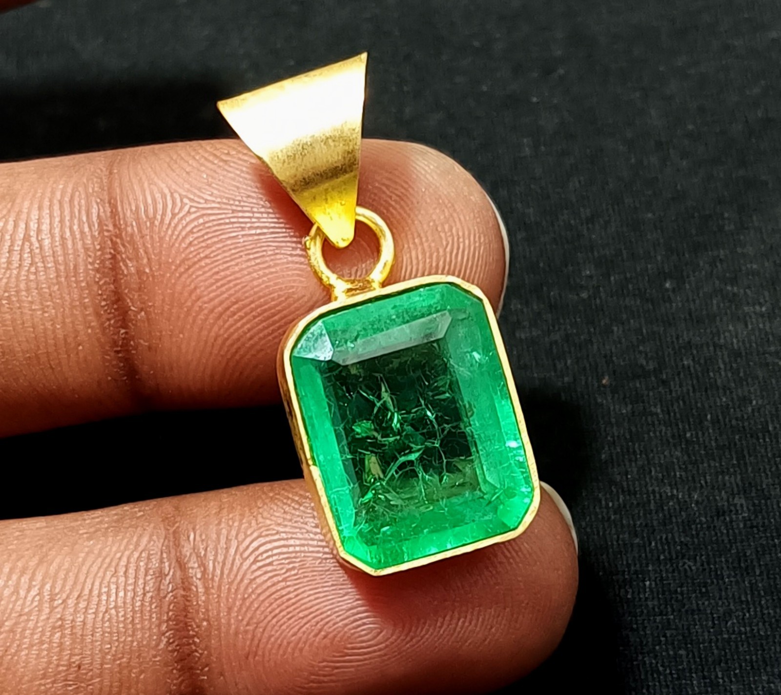 19.70 Ct Certified Natural Green Emerald Pendant In Gold Plated – Flawless Gem