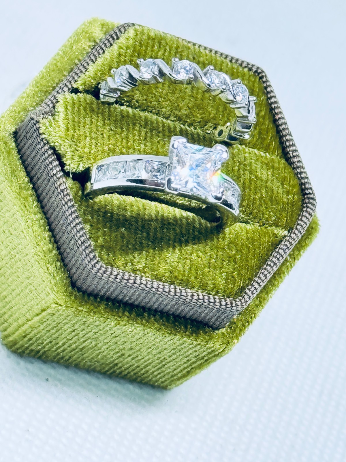 Silver Tone Bridal Ring Set Princess Cut Simulated Diamond Fashion Jewelry