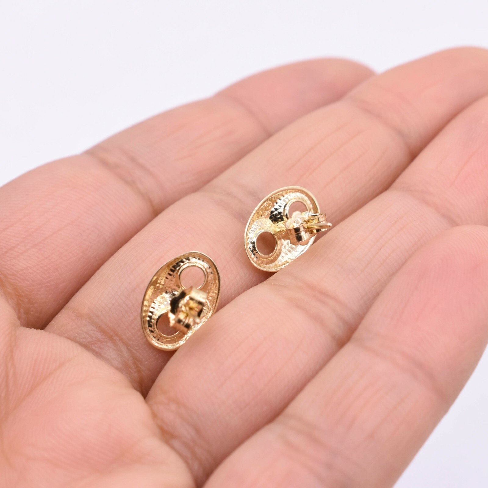 1/2″ Puffed Mariner Stud Earrings Real Solid 10K Yellow Gold