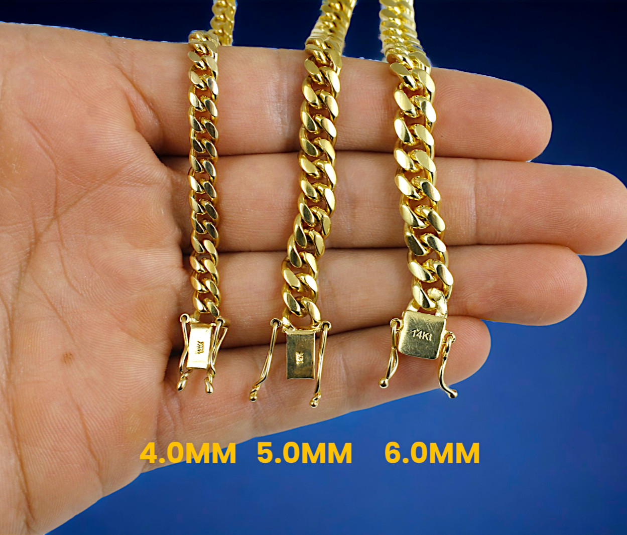 14K Yellow Gold SOLID Miami Cuban Necklace Bracelet Chain Gold 2mm-16mm 7″-30″