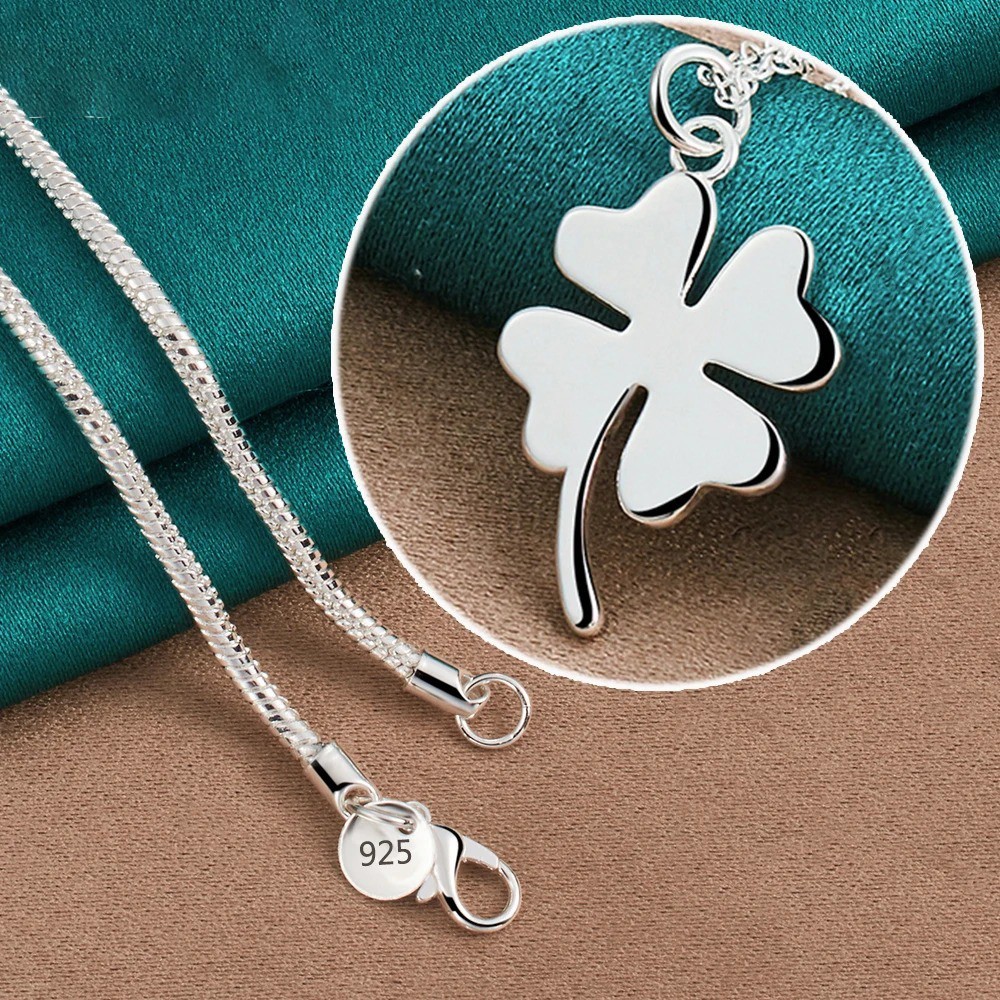 925 Sterling Silver Four Leaf Clover Pendant Necklace Women 16-30 Inch Chain