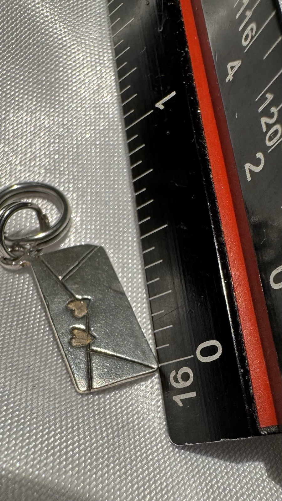 Vintage Sterling Silver Envelope Dangle Charm w/Hearts•Split Ring Closure•