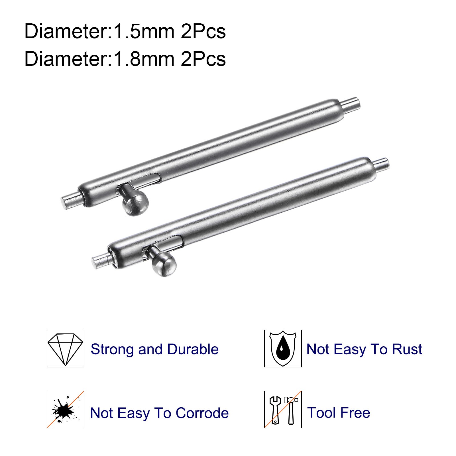 Quick Release Spring Bar 18mm Width 1.5mm 1.8mm Dia Stainless Steel Watch Pins