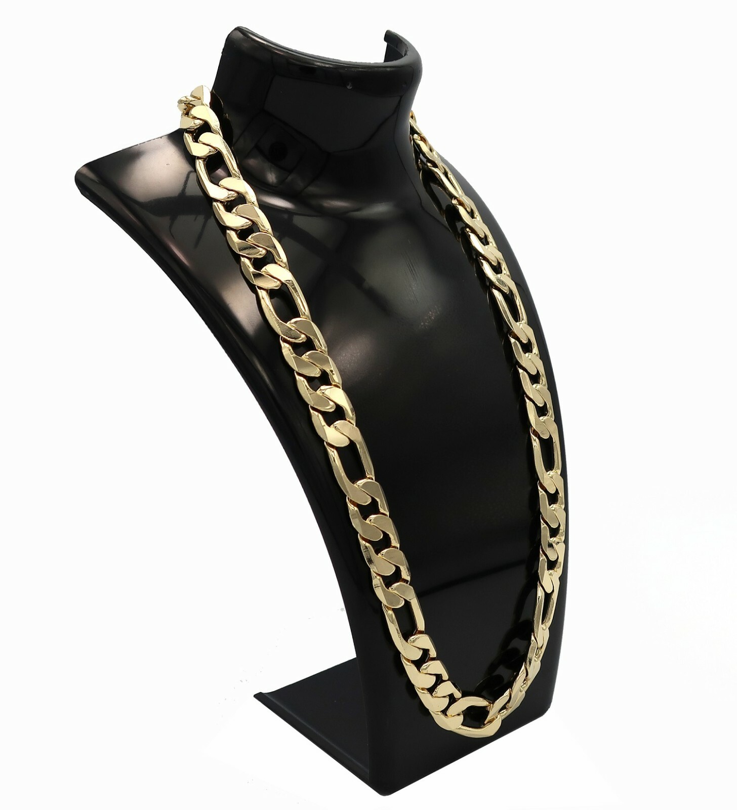 12mm Italian Figaro Link Chain Necklace Bracelet 14k Gold Plated