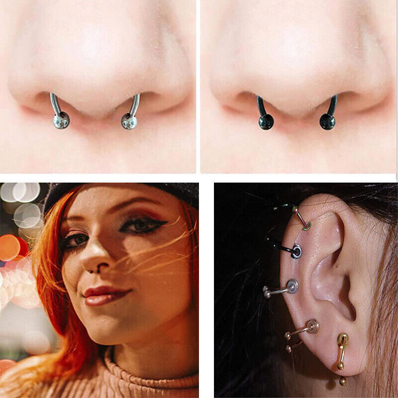 24PCS Nose Hoop Rings L Shaped Pin Studs Lip Surgical Steel Jewelry Piercing Set