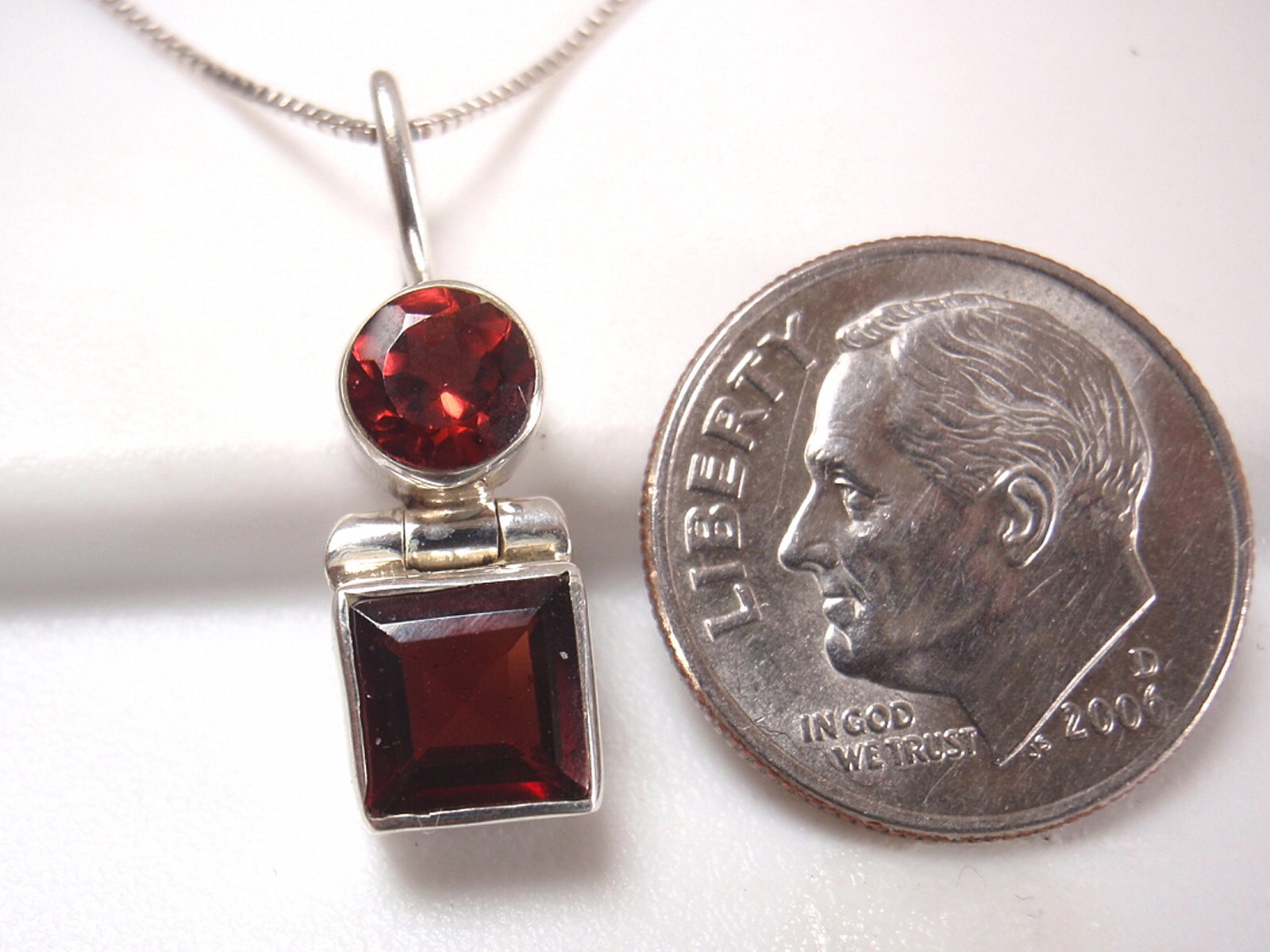 Small Garnet Faceted 925 Sterling Silver Pendant Round and Square
