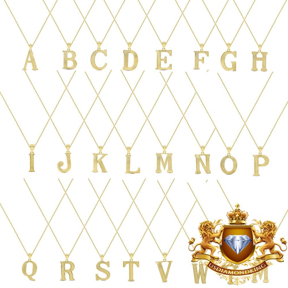 10K Real Gold Initial Letter Alphabet Pendant Charm Small 1.00” + Free Chain