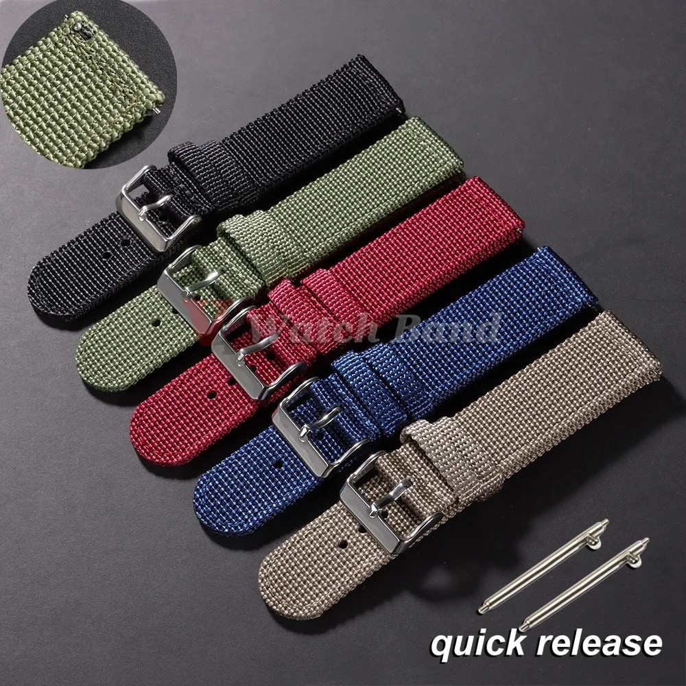Canvas Quick Release Watch Strap 18,20,22,24mm Military Fabric Band Men Women