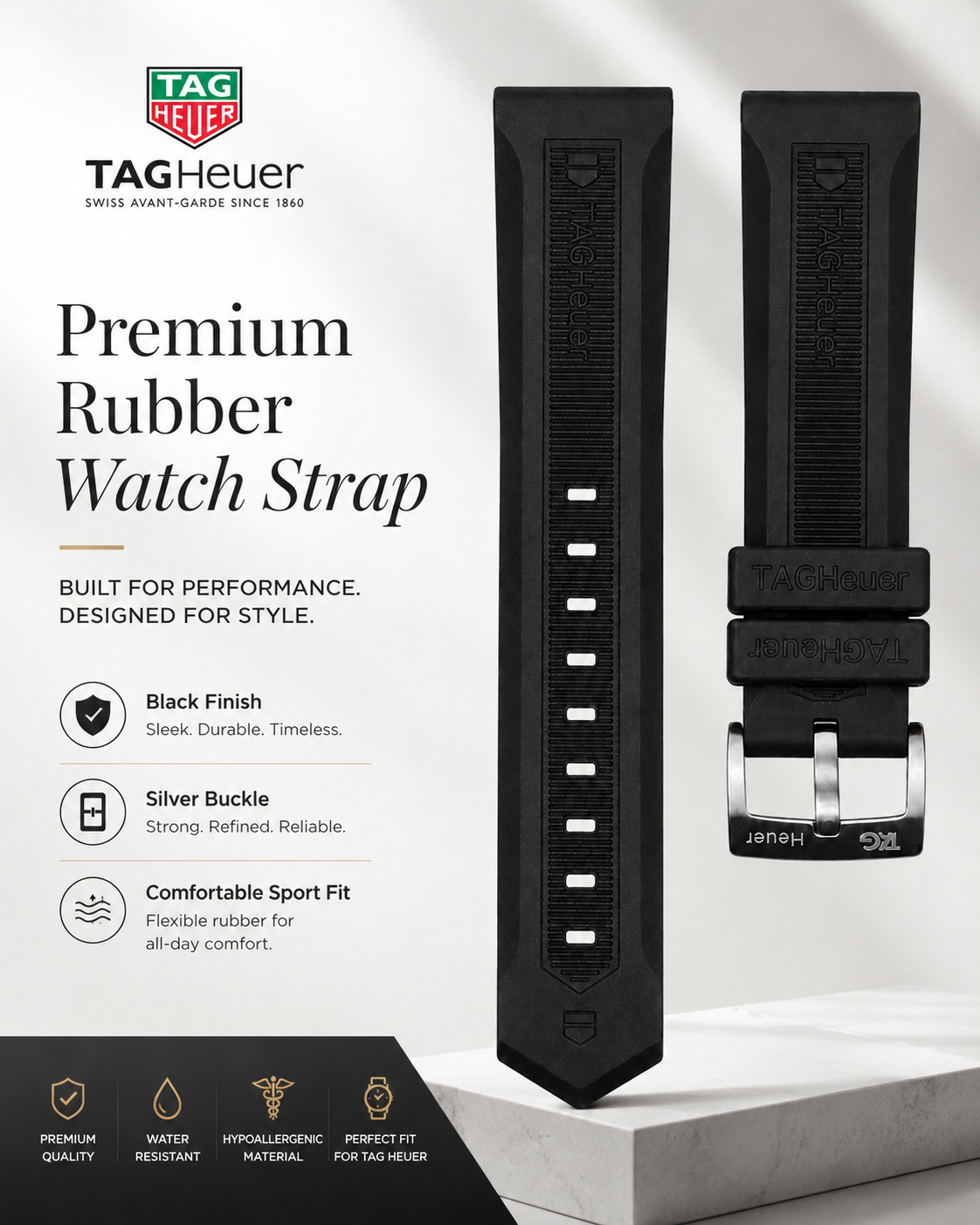 TAG HEUER BLACK RUBBER WATCH BAND STRAP 22mm FORMULA 1 BT0717 WAH1010 CAH1010