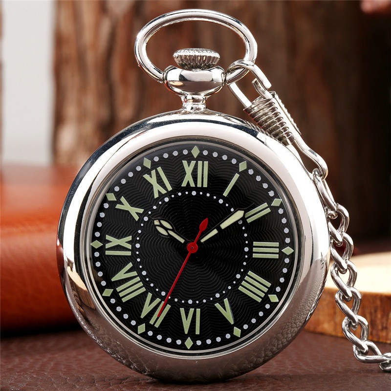Open Face Quartz Pocket Watch with Luminous Hands & Numbers Easy Night Reading