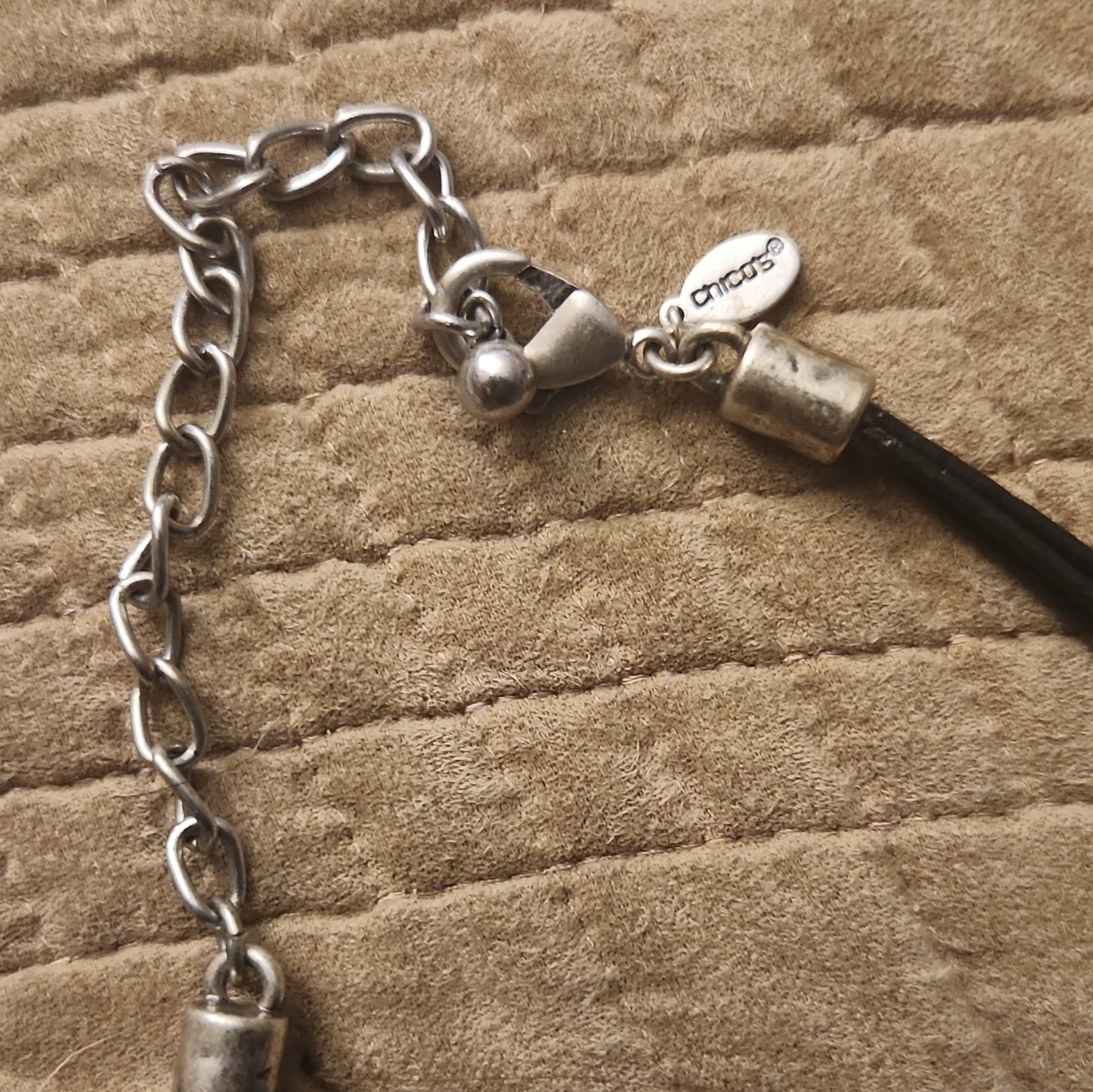 Vintage Chicos Silver Tone Multi Strand Cord Slide Charm Statement Necklace
