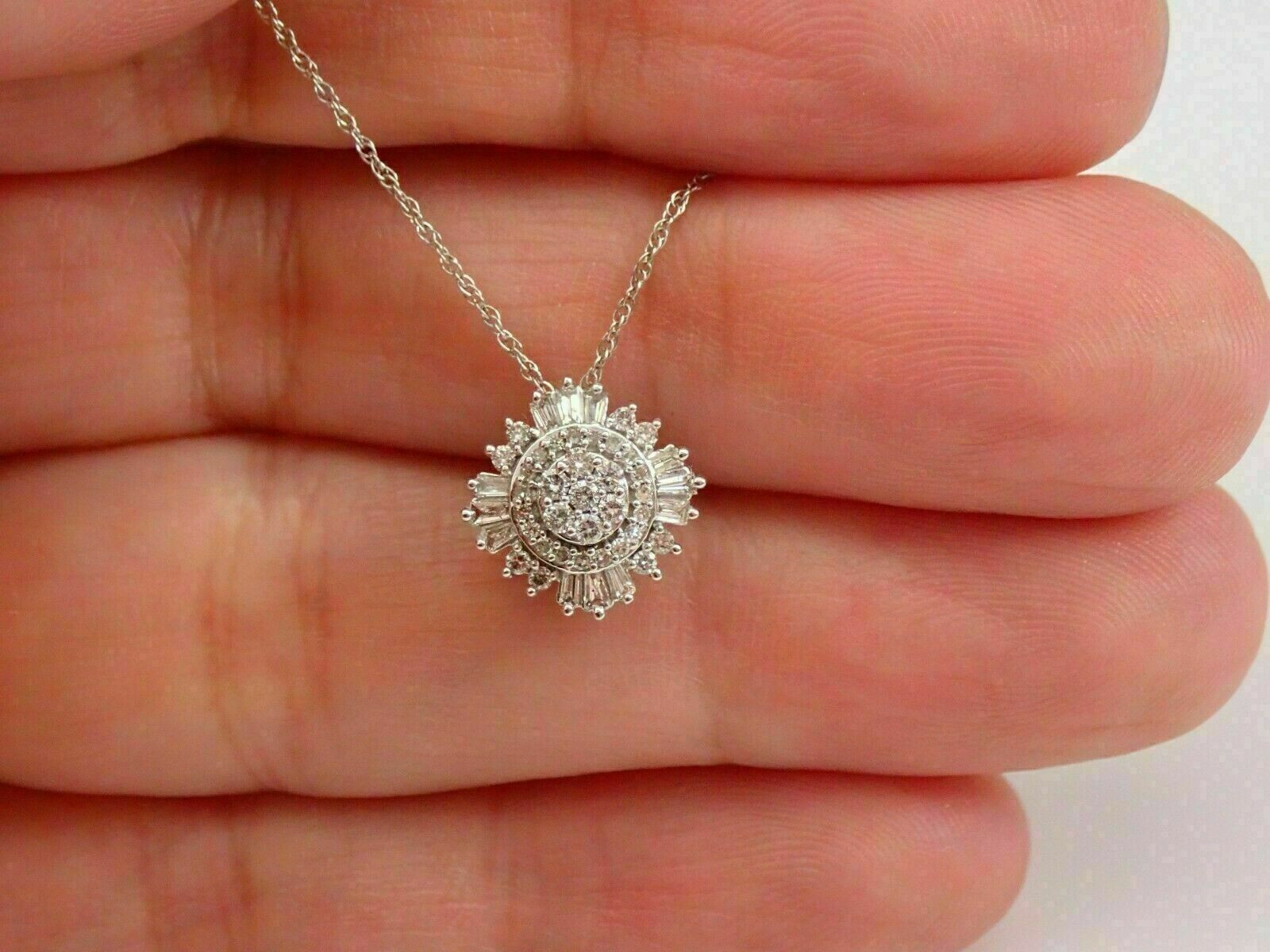 3Ct Round & Baguette Lab-Created Diamond Cluster Pendant 14K White Gold Finish