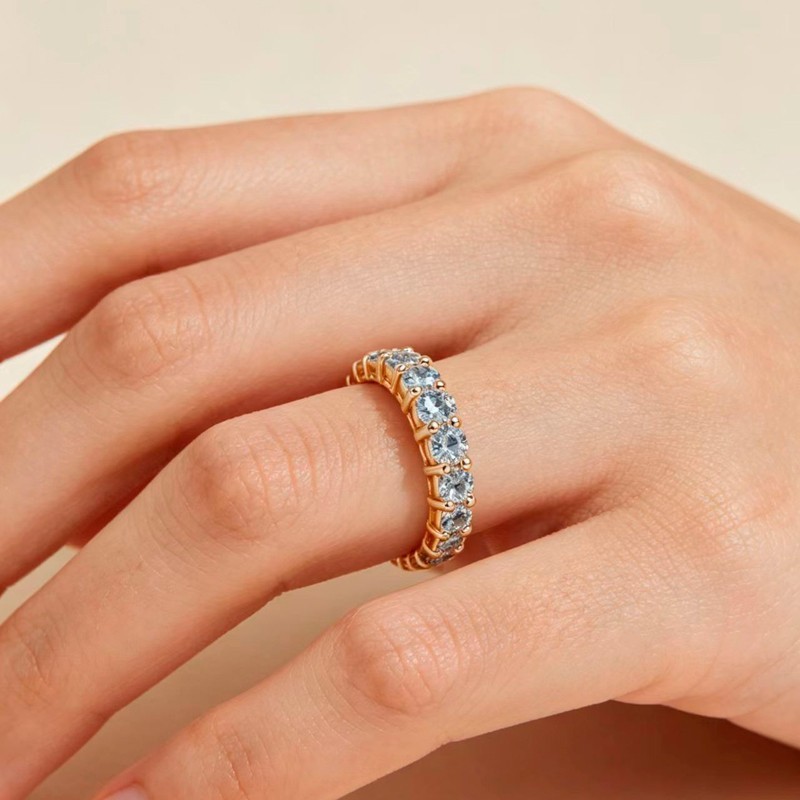 D Color Full Moissanite Ring Eternity Band S925 Silver 18K Yellow Gold Plated
