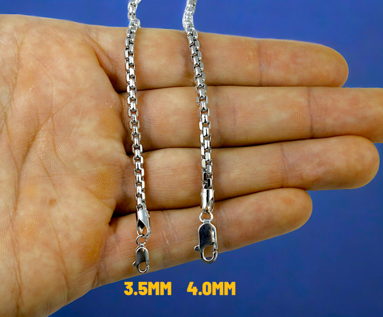 10K White Gold Venetian Round Box Necklace Bracelet Chain Real 7″-30″ 1-3mm