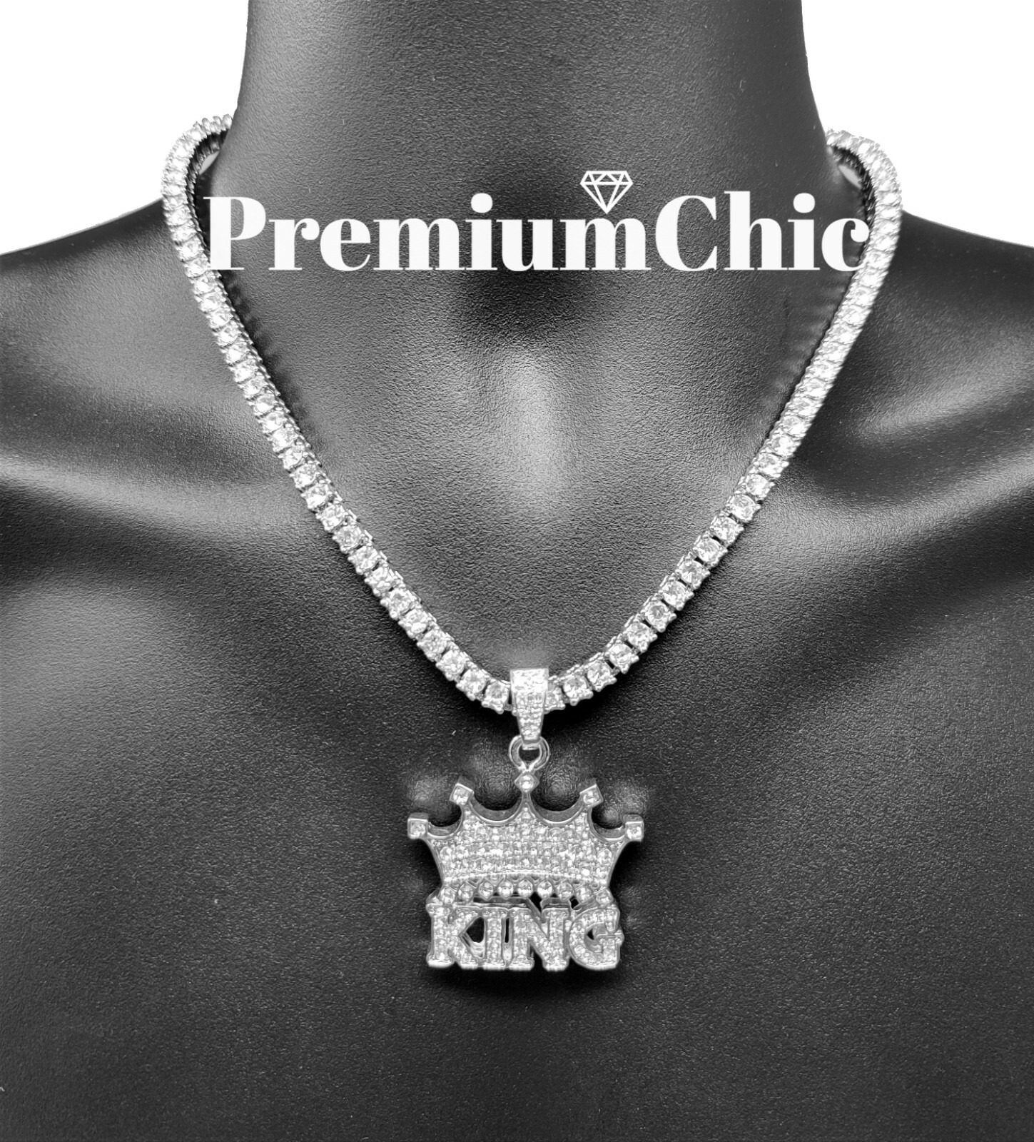 Crowned King Pendant Necklace Choker & Tennis Chain Plated Hip Hop CZ Jewelry