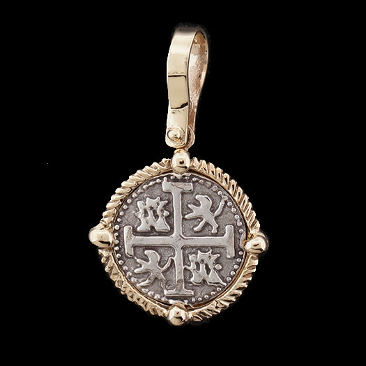 Atocha Sunken Treasure Jewelry – Small Silver Coin Pendant w/14K Gold Frame