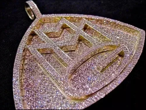 Real Moissanite 4.00Ct Round Cut Custom MMG Fancy Pendant 14K Yellow Gold Plated