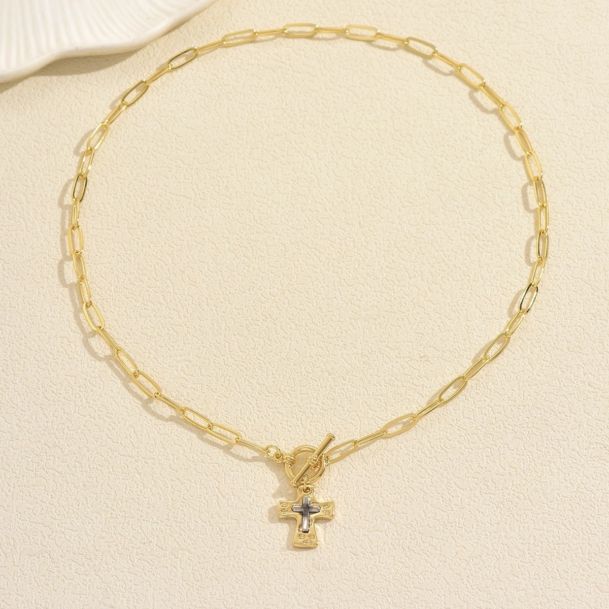 Women’s Paperclip Cross Pendant Necklace Gold & Silver Clavicle Chain Jewelry