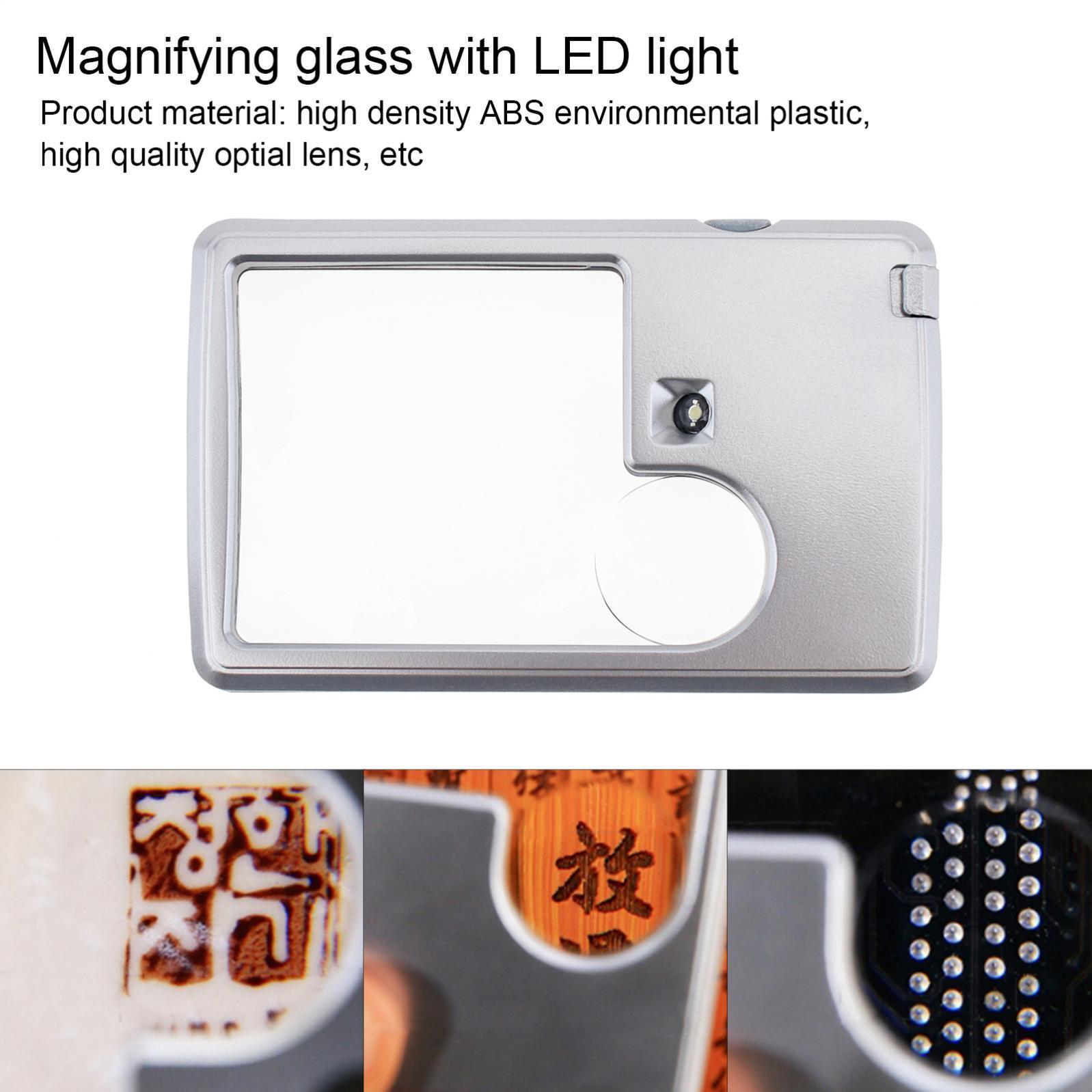 2 Pack Magnifier, 3X 6X Pocket Magnifying Glass with Light, Card Type Magnifying