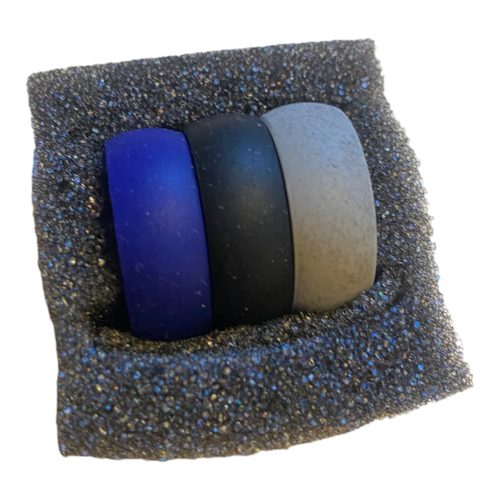 KAUAI Silicone Wedding Ring Set of 3 – Black Blue Gray – Size 12 – New!
