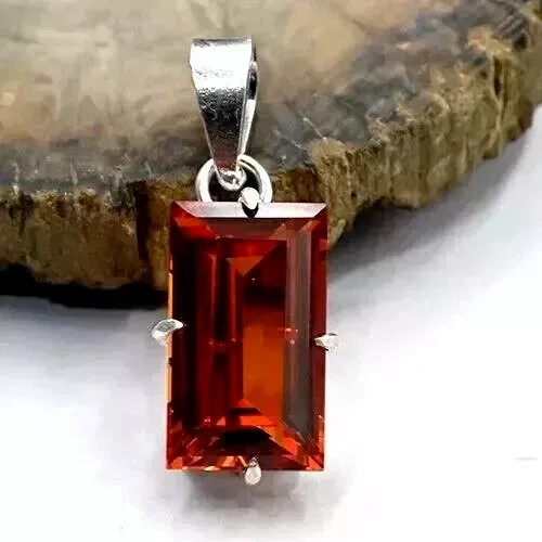 Natural Certified Orange Sapphire 22 Ct Gemstone 925 Solid Silver Pendant