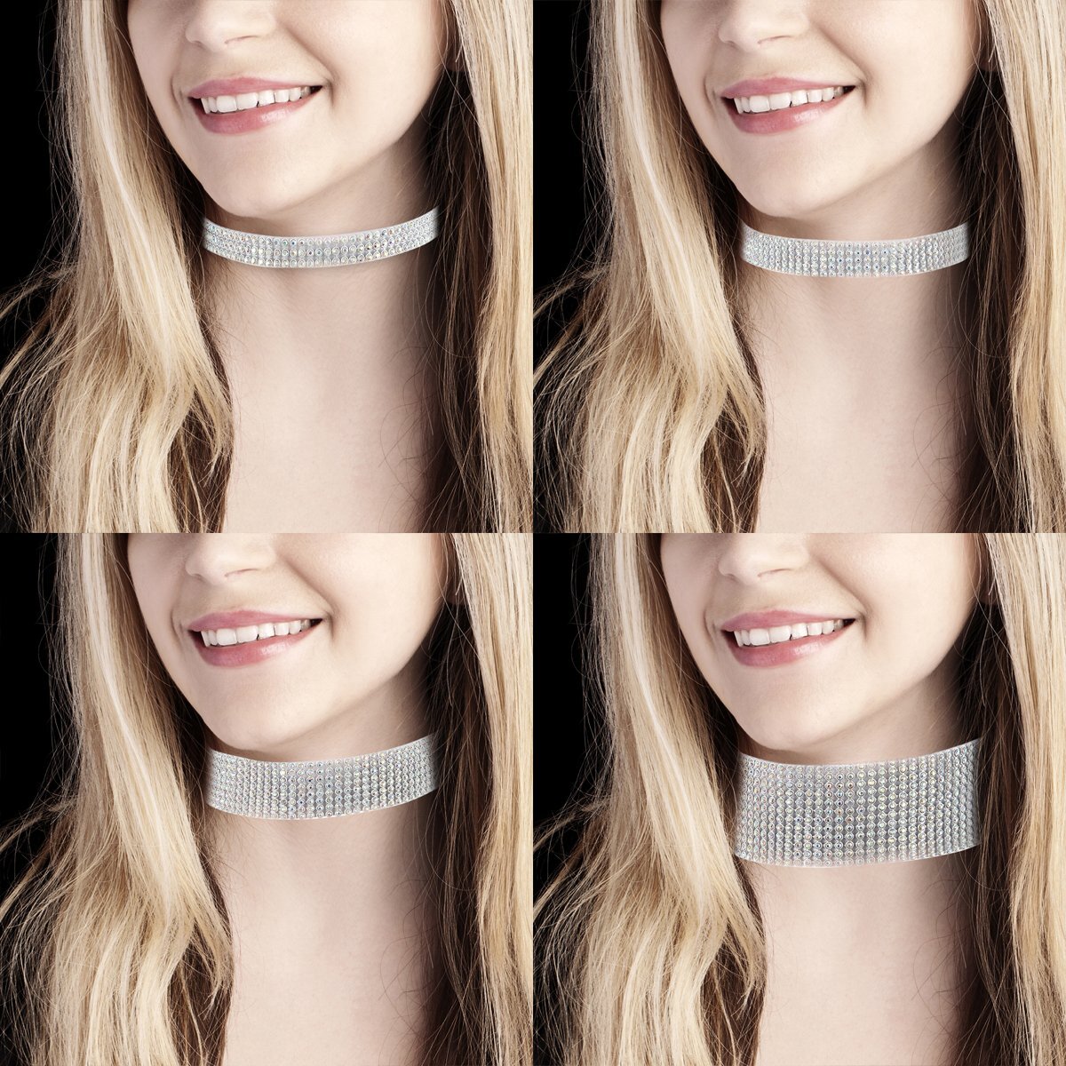4pcs Full Rhinestone Choker Collar Necklace For Women Wedding Party 3-12 Rows