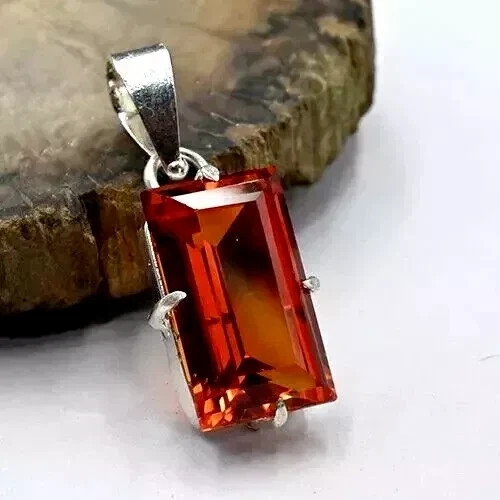 Natural Certified Orange Sapphire 22 Ct Gemstone 925 Solid Silver Pendant