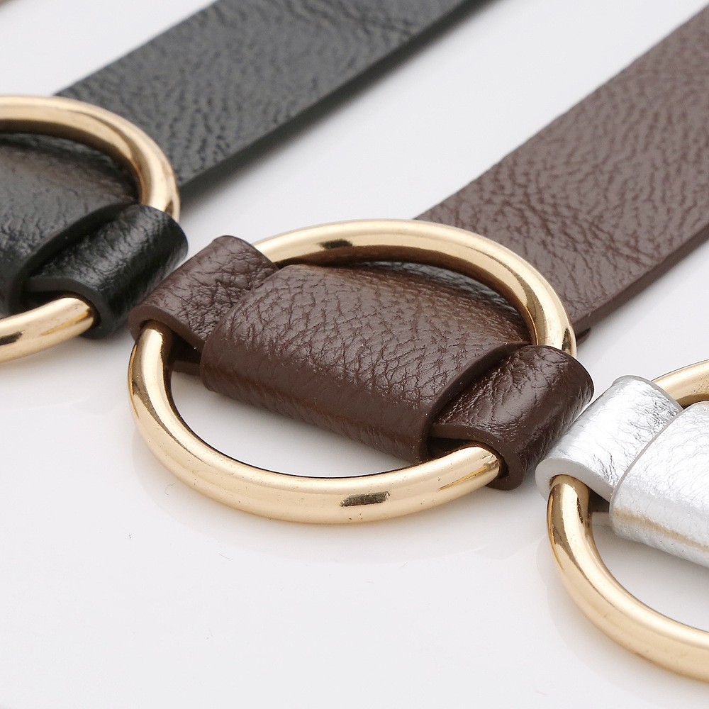Women Leather Bracelet Adjustable Cuff Bangle Gold Circle O Ring Fashion Jewelry